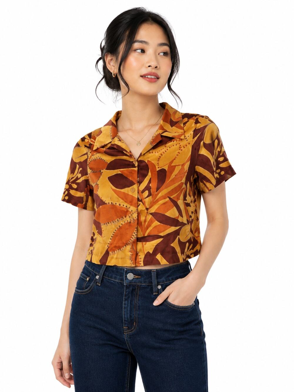 House of Harlow 1960 Women’s XS Cropped Hawaiian Floral Button Up Shirt NWOT